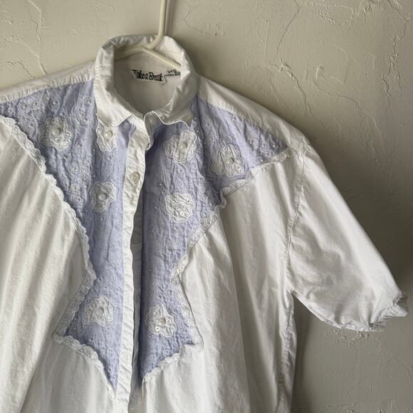 Vintage Take a Break Western Shirt M White Eyelet Embroidered Yoke Lace‎ Detail - Picture 2 of 9